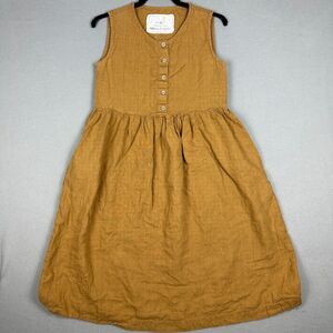 Not Perfect Linen Womens Small Sleeveless Midi Mama Linen Button Up Dress Beige